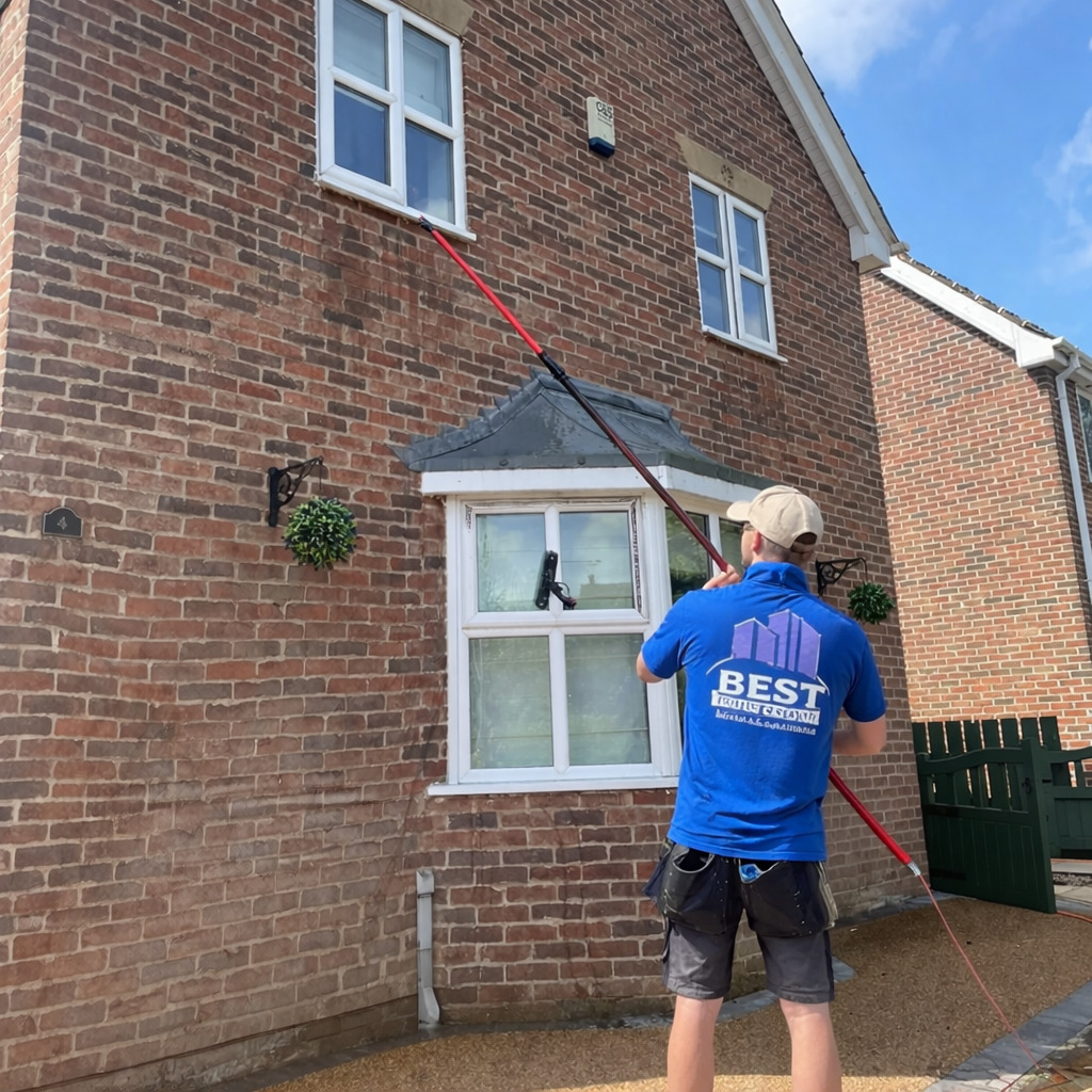 Window cleaner working on property
